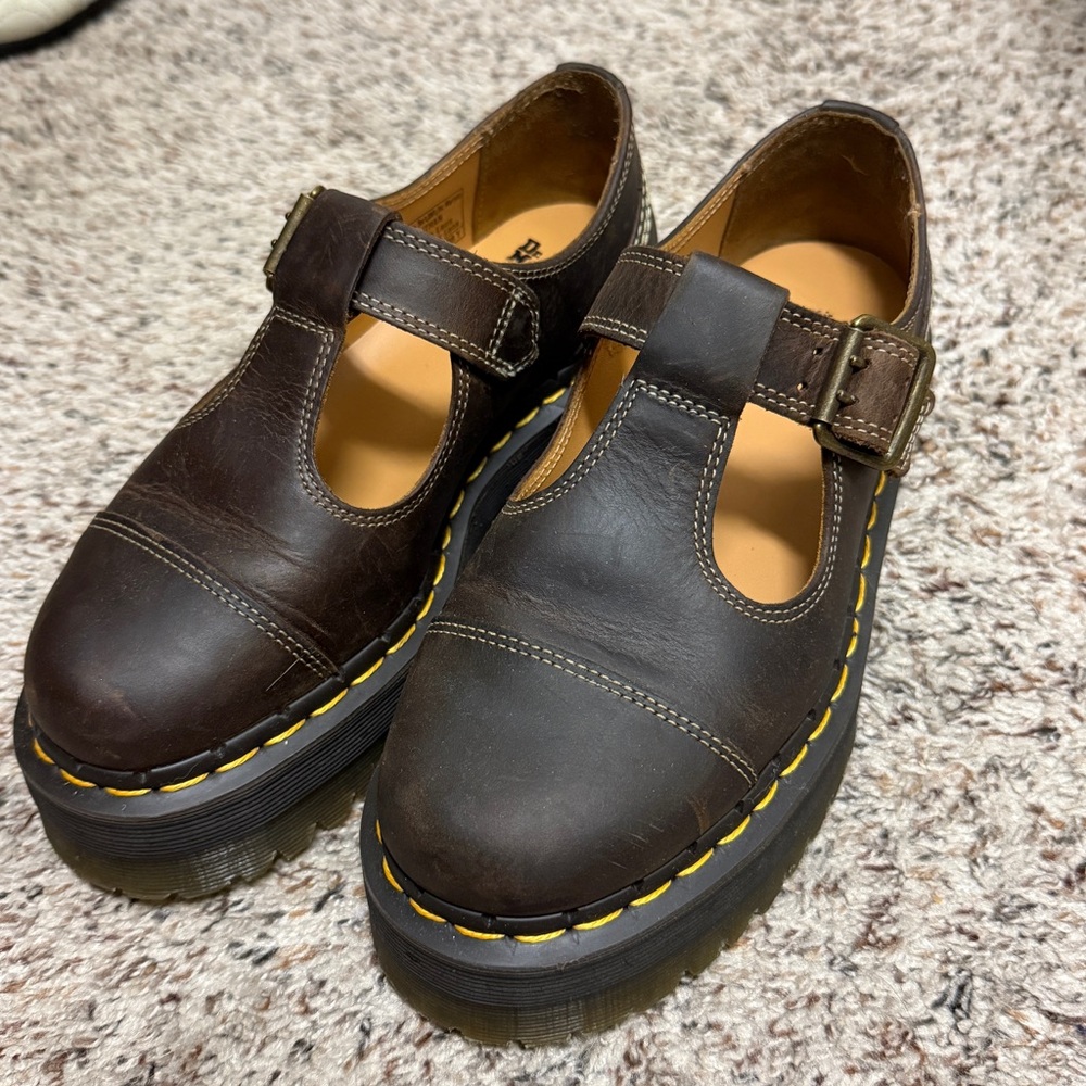 Dr. Martens RARE Bethan Brown Leather Mary Jane platform shoes